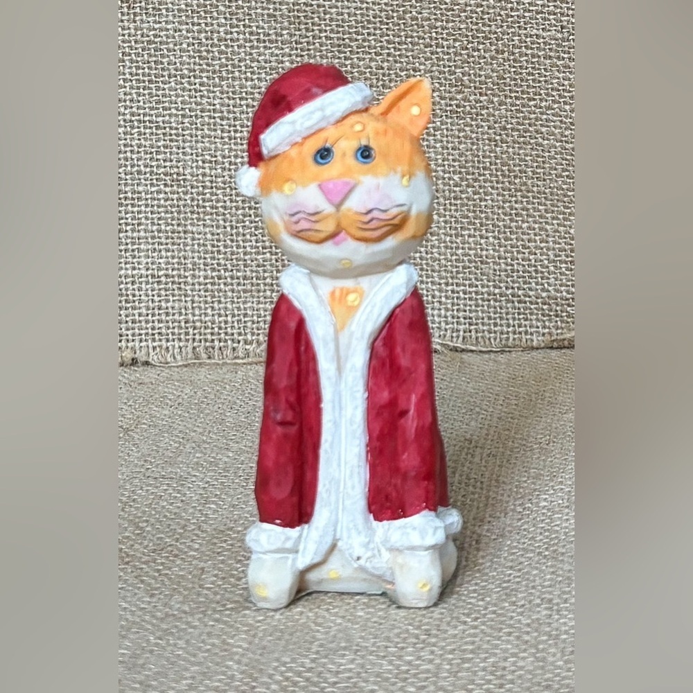 Vintage Santa Orange Cat Resin Figurine Kitsch Christmas Holiday Whimsical Fun